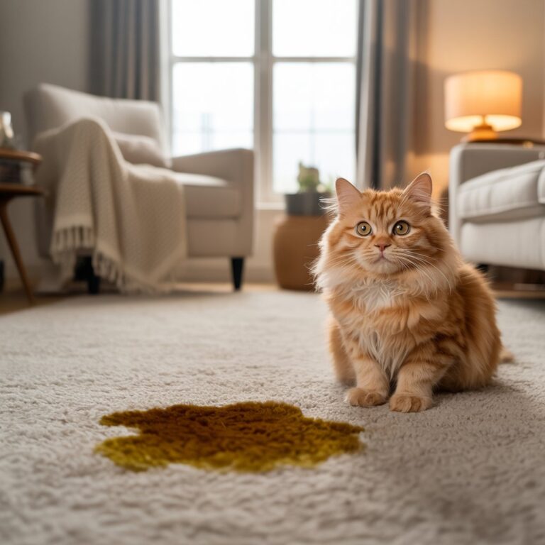 Cat left a wet patch of pee on the carpet