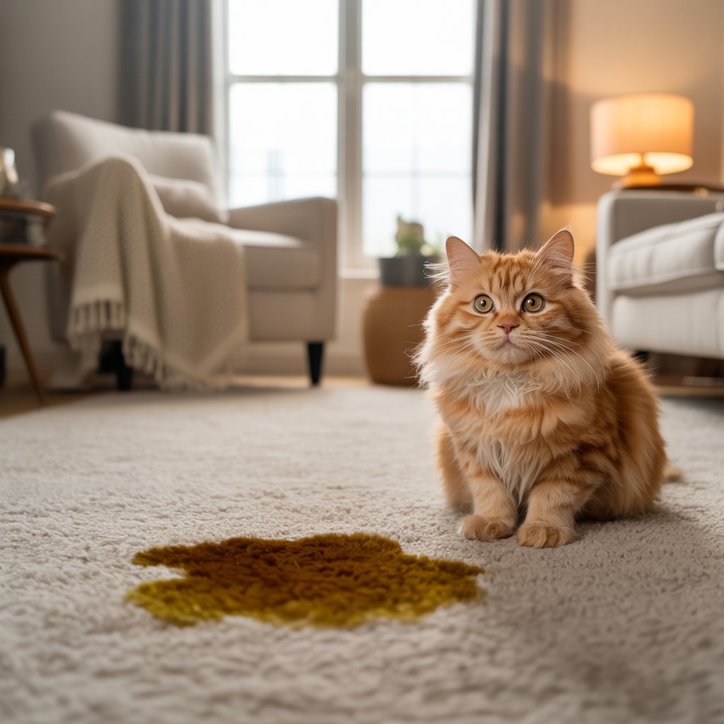 Cat left a wet patch of pee on the carpet