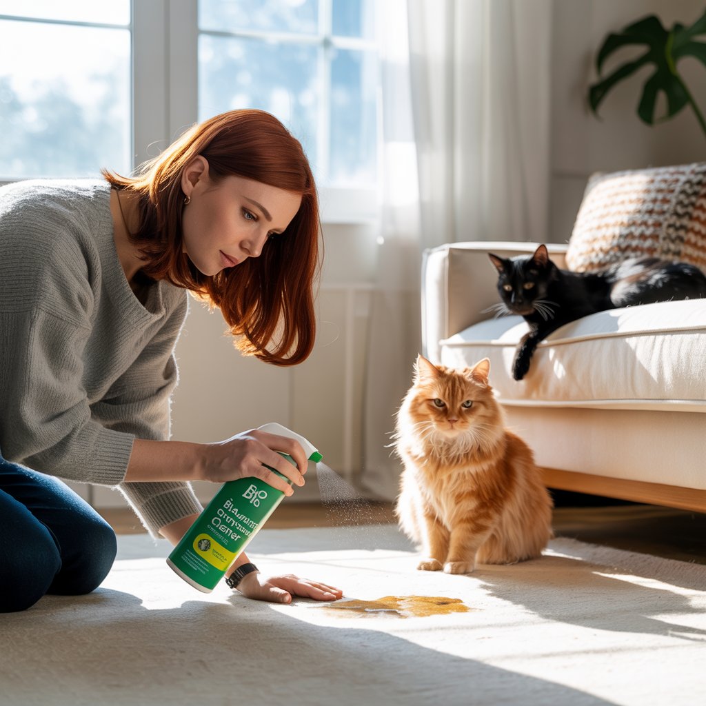 Cat Urine Odor Removal by spraying with bio-enzymatic solution
